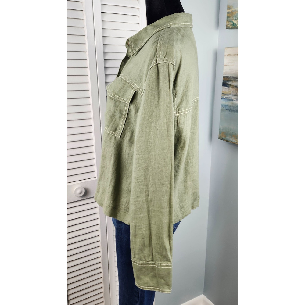 Rachel Zoe 100% Linen Button Top Small Army Green - Picture 4 of 7